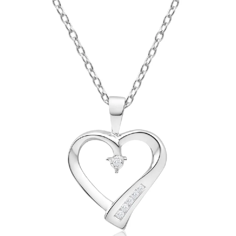 Women’s adjustable necklace-9ct White Gold Heart Shaped Channel Set Diamond Pendant