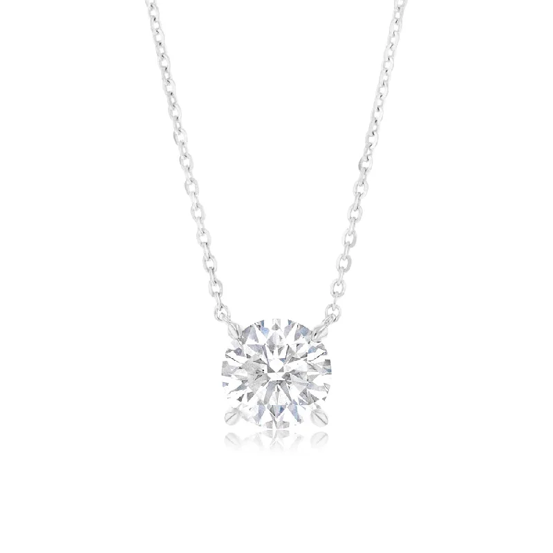 Women’s gemstone pendant necklace-Luminesce Lab Grown 1 Carat Diamond Solitaire Pendant on 10ct White Gold Chain