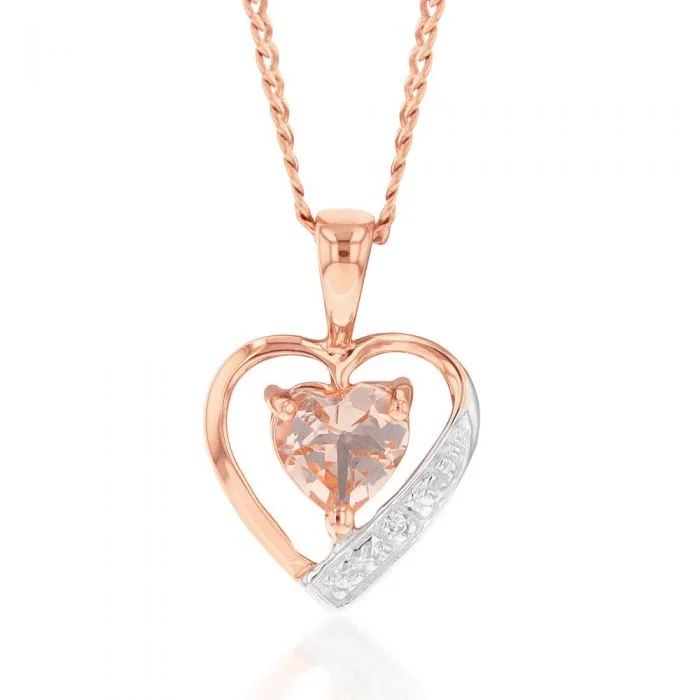 Women’s opal necklace-9ct Rose Gold Morganite and Diamond Heart Pendant