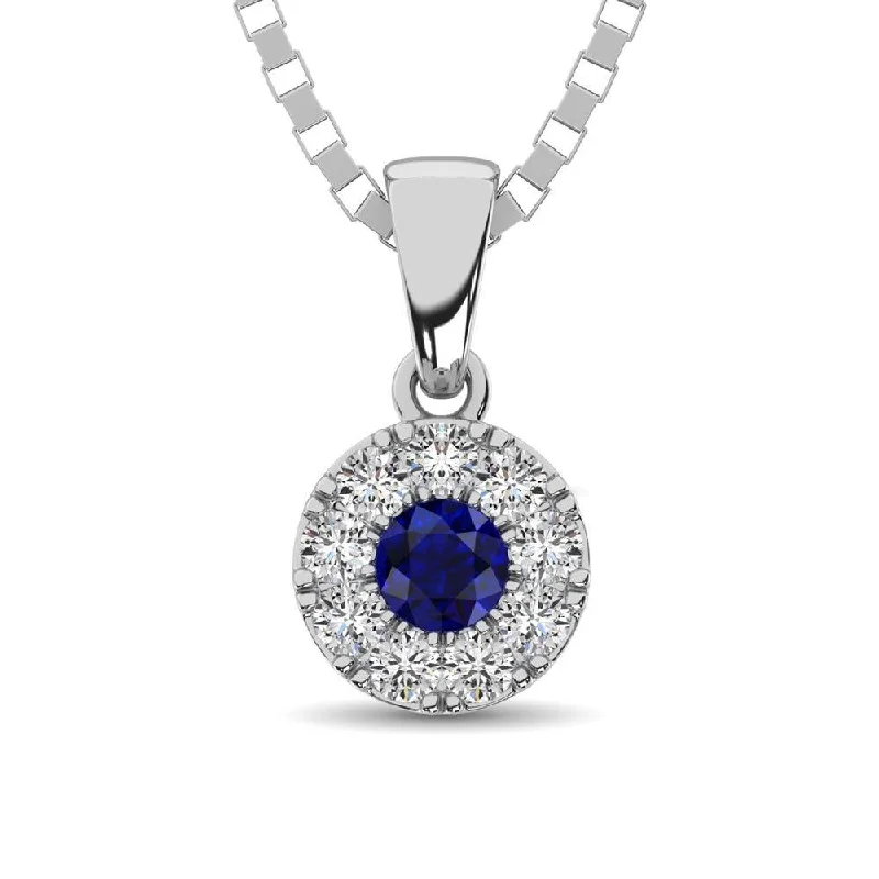 Women’s trendy necklace-14K White Gold Diamond 1/4 Ct.Tw. and Blue Sapphire Pendant