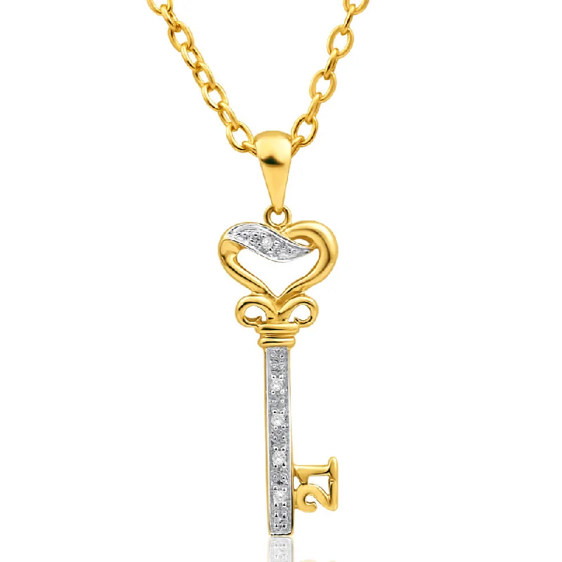 Women’s tropical necklace-9ct Yellow Gold Diamond Set '21' Key Pendant