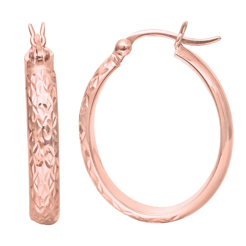 Women’s hoop and stud earrings-14K Rose Gold Hammered Polished  Oval Hoop Earrings