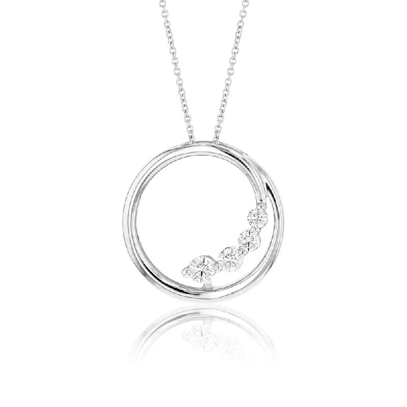 Women’s minimalist necklace-Flawless Cut 1/4 Carat Diamond Open Circle Pendant in 9ct White Gold With Chain