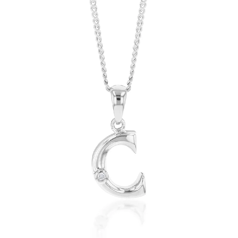 Women’s classic necklace-Silver Pendant Initial C set with Diamond