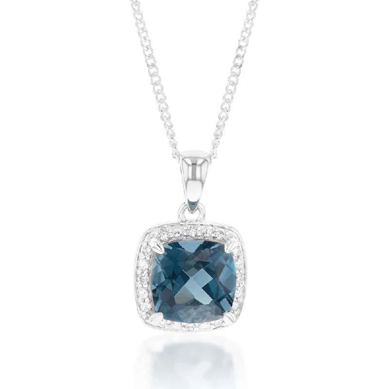 Women’s charm necklace-9ct White Gold 2.70ct London Blue Topaz and Diamond Pendant