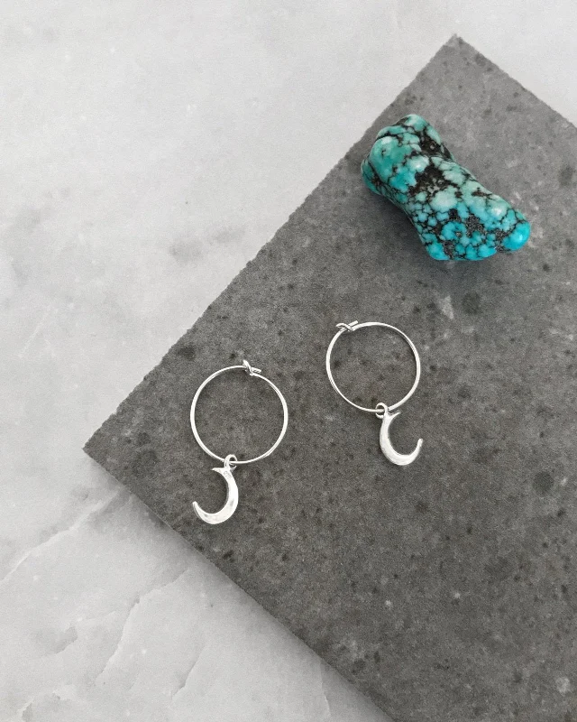 Women’s luxury stud earrings-Moon Hoop Earrings  - Sterling Silver