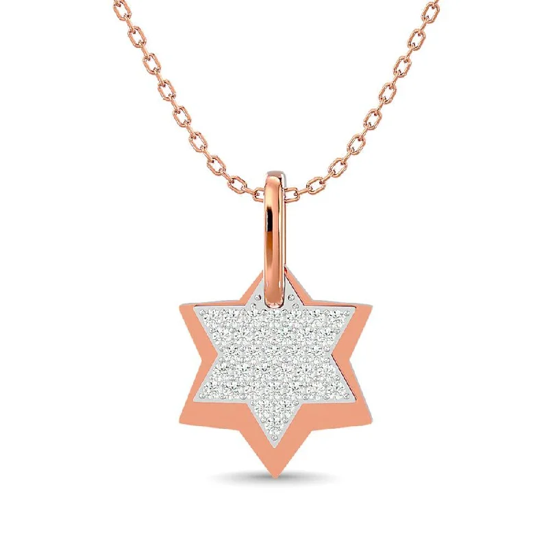 Women’s initial necklace-Diamond 1/6 ct tw Round Cut Star Pendant in 10K Rose Gold