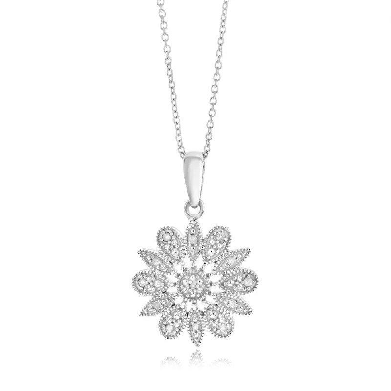 Women’s heart necklace-1/10 Carat Diamond Flower Pendant in Sterling Silver