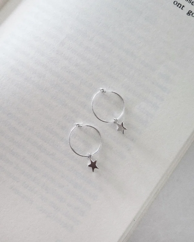 Women’s stud earrings-Star Hoop Earrings  - Sterling Silver