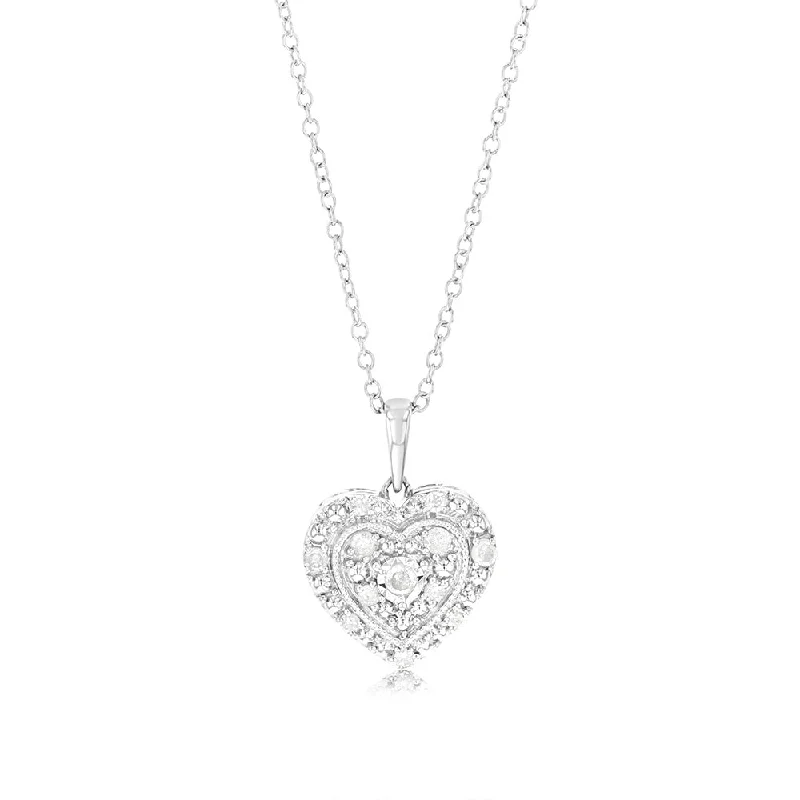 Women’s moon and star necklace-1/6 Carat Diamond Heart Pendant in Sterling Silver