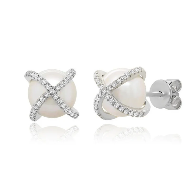 Women’s diamond earrings-Pearl Studs