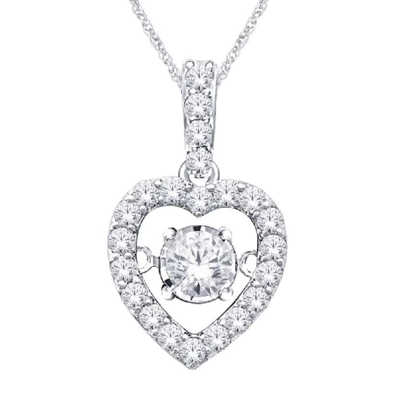 Women’s heart necklace-10K White Gold 1/4 Ct.Tw.Moving Diamond Fashion Pendant