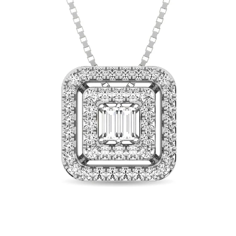 Women’s custom necklace-Diamond 1/4 Ct.Tw. Round and Baguette Fashion Pendant in 10K White Gold