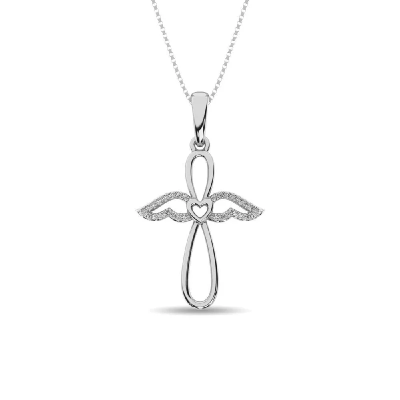 Women’s two-tone necklace-Diamond Cross Pendant 1/20 ct tw in Sterling Silver