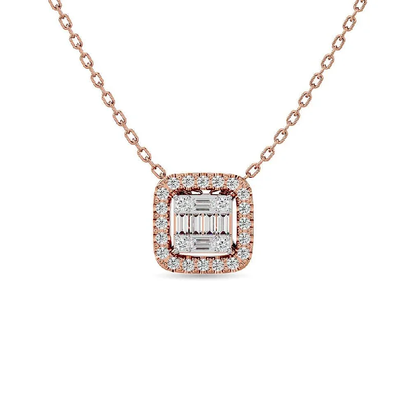 Women’s elegant necklace-Diamond 1/4 Ct.Tw. Round and Baguette Fashion Pendant in 14K Rose Gold