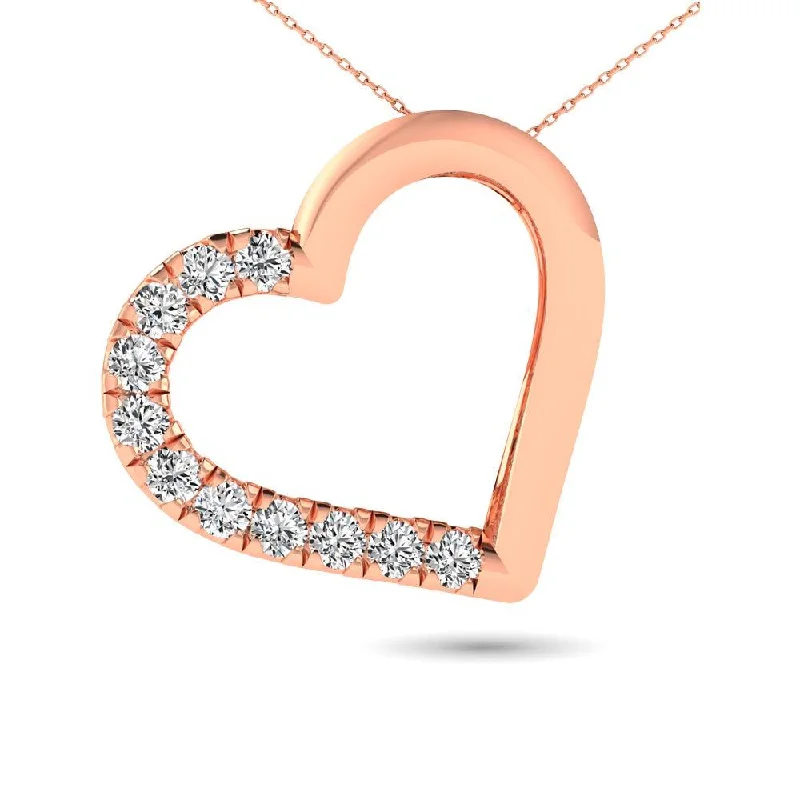 Women’s chunky necklace-10K Rose Gold 1/10 Ctw Diamond Heart Pendant