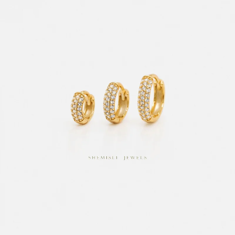 Women’s diamond earrings-Thick CZ Hoop Earrings, Huggies, Gold, Silver SHEMISLI - SH254, SH255, SH256