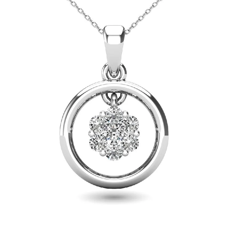 Women’s layered chain necklace-Diamond 3/8 Ct.Tw. Open Circle Flower Pendant in 10K White Gold