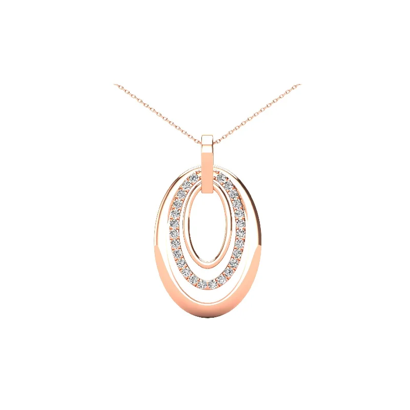 Women’s charm necklace-14K Rose Gold 1/5 Ct.Tw. Diamond Oval Frame Pendant