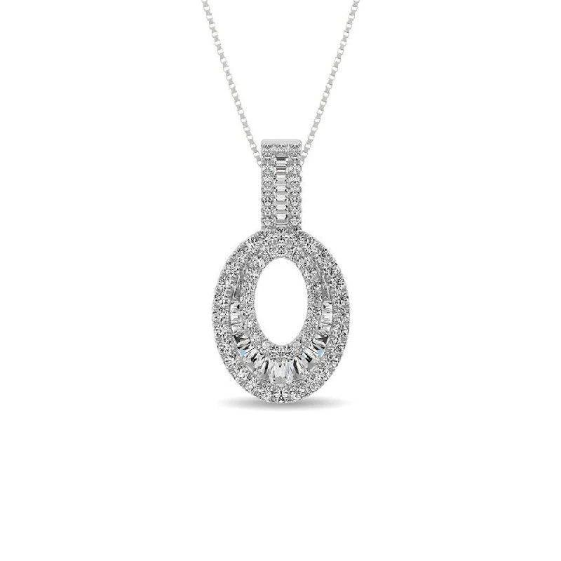 Women’s sterling silver necklace-Diamond 5/8 Ct.Tw. Round and Baguette Fashion Pendant in 14K White Gold