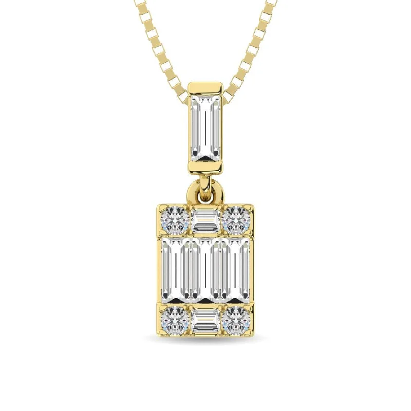 Women’s emerald necklace-Diamond 1/6 Ct.Tw. Round and Baguette Fashion Pendant in 14K Yellow Gold