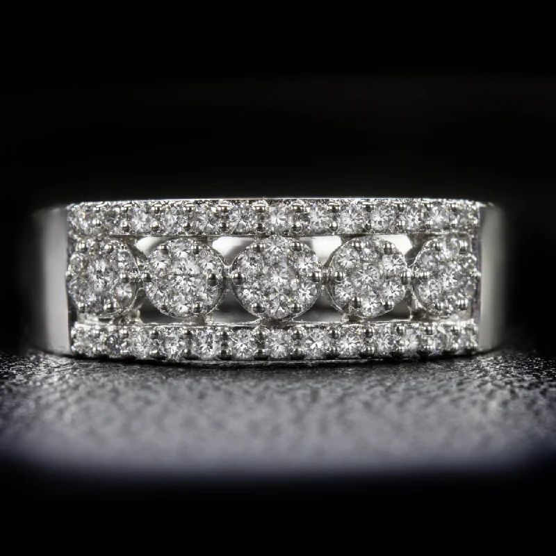 Women’s princess-cut engagement ring-NATURAL DIAMOND COCKTAIL BAND WIDE CLUSTER ILLUSION RING 14k WHITE GOLD 1/2ct