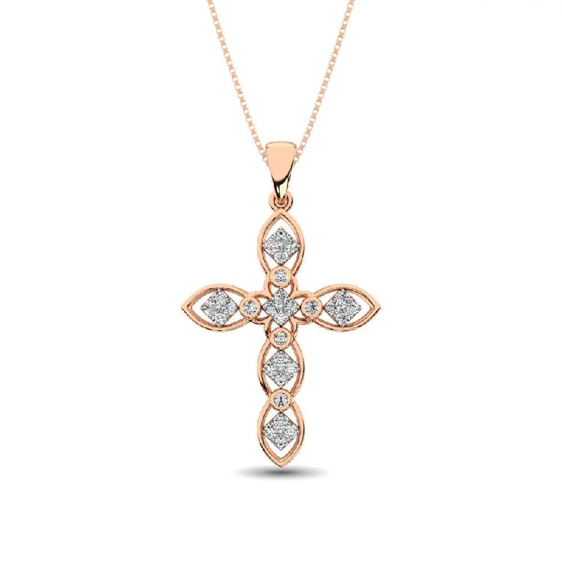 Women’s crystal necklace-14K Rose Gold 1/5 Ct.Tw. Diamond Cross Pendant