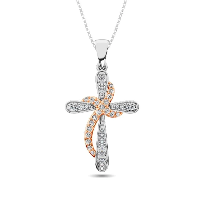 Women’s adjustable gold necklace-Diamond 1/4 Ct.Tw. Cross Pendant in 10K Two Tone Gold