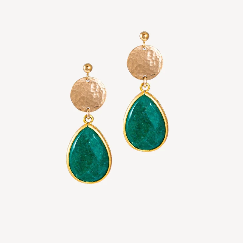 Women’s sparkling hoop earrings-Teardrop Trimmed Emerald Stone Stud Earrings