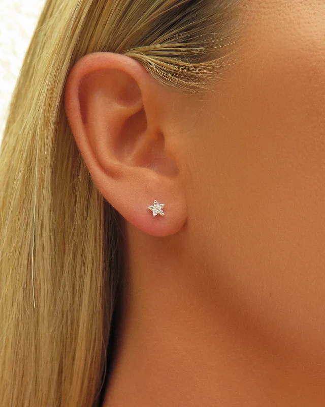 Women’s trendy earrings-CZ Flower Stud Earrings  - Sterling Silver