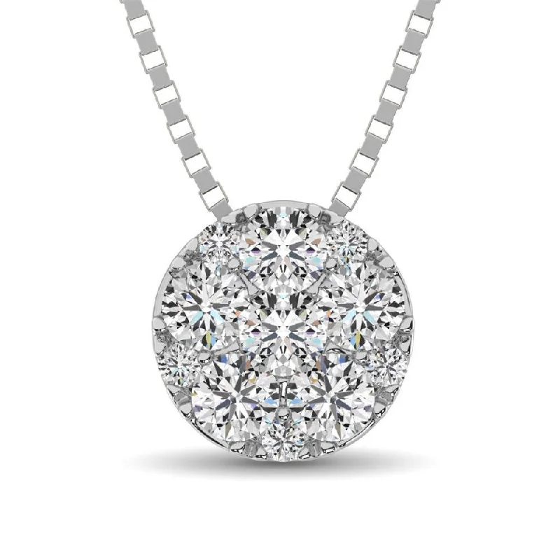 Women’s zodiac necklace-14K White Gold 1/4 Ct.Tw. Diamond Flower Pendant