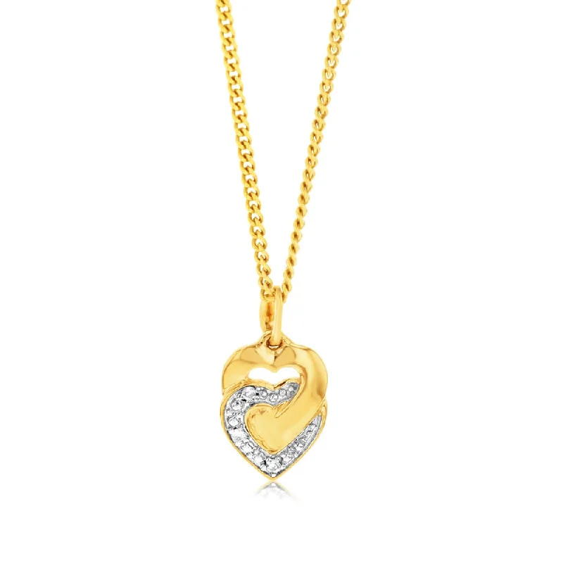 Women’s red gemstone necklace-9ct Yellow Gold Diamond Heart Pendant with 3 Brilliant Diamonds