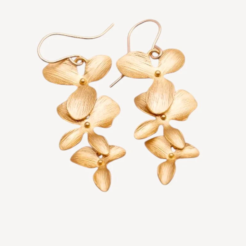 Women’s hoop drop earrings-Trio Orchid Flower Earrings