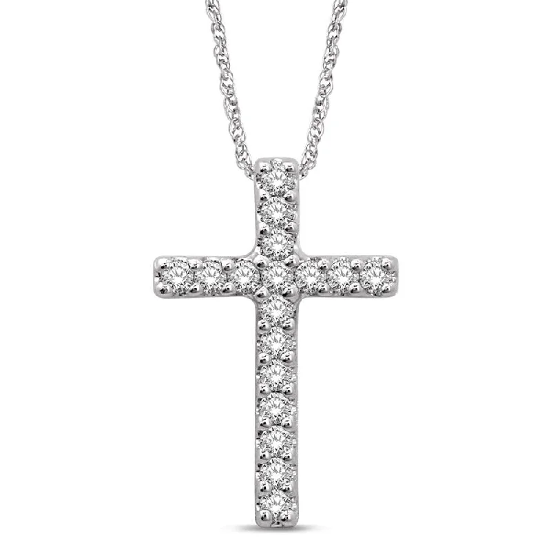 Women’s chunky necklace-14K White Gold 1/10 Ct.Tw.Diamond Cross Pendant