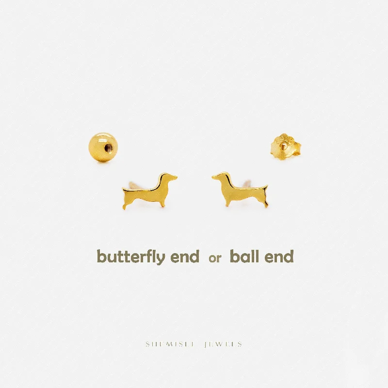 Women’s large hoop earrings-Dainty Sausage Dog Studs Earrings, Unisex, Gold, Silver SHEMISLI SS885 Butterfly End, SS886 Screw Ball End (Type A) LR