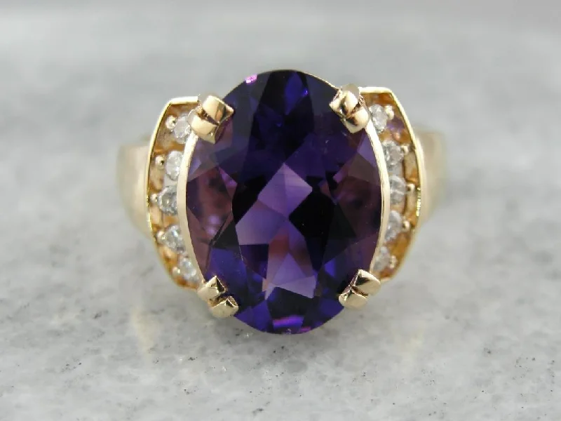 Women’s two-tone engagement ring-Beautiful Amethyst and Diamond Cocktail Ring