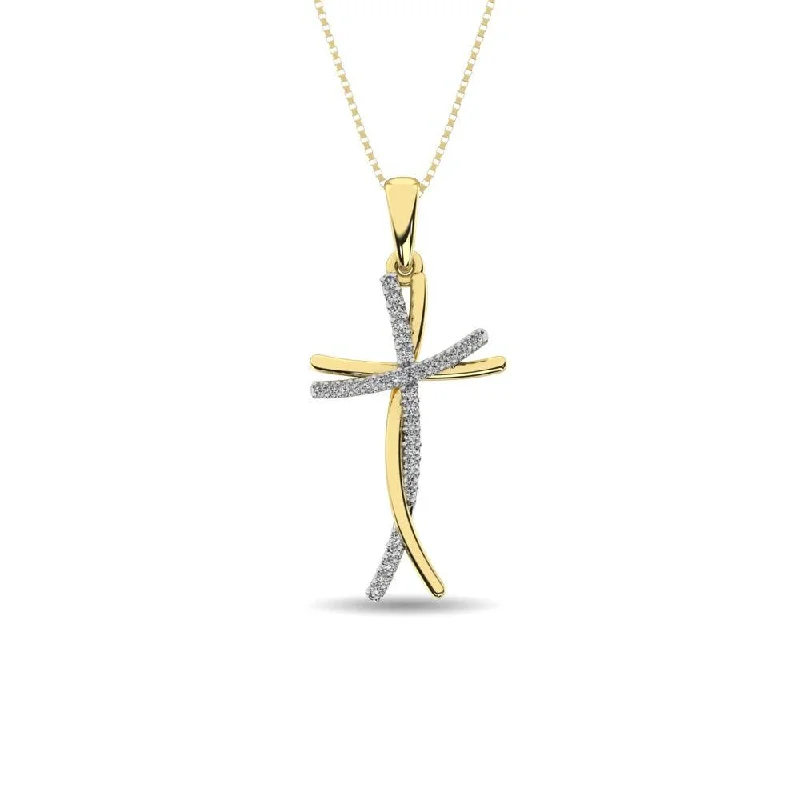 Women’s sapphire pendant necklace-Diamond Cross Pendant 1/10 ct tw in 10K Yellow Gold