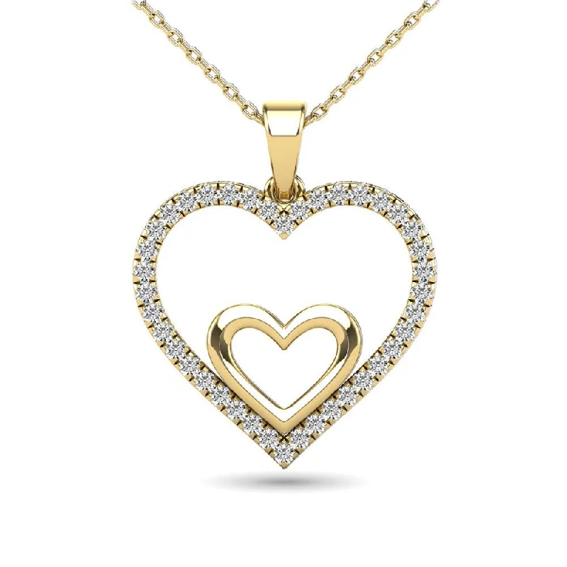 Women’s gemstone pendant necklace-10K Yellow Gold 1/5 Ctw Diamond Double Heart Pendant