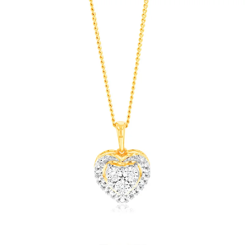 Women’s diamond heart necklace-Luminesce Lab Grown 9ct Yellow Gold 16 Diamonds Heart Pendant