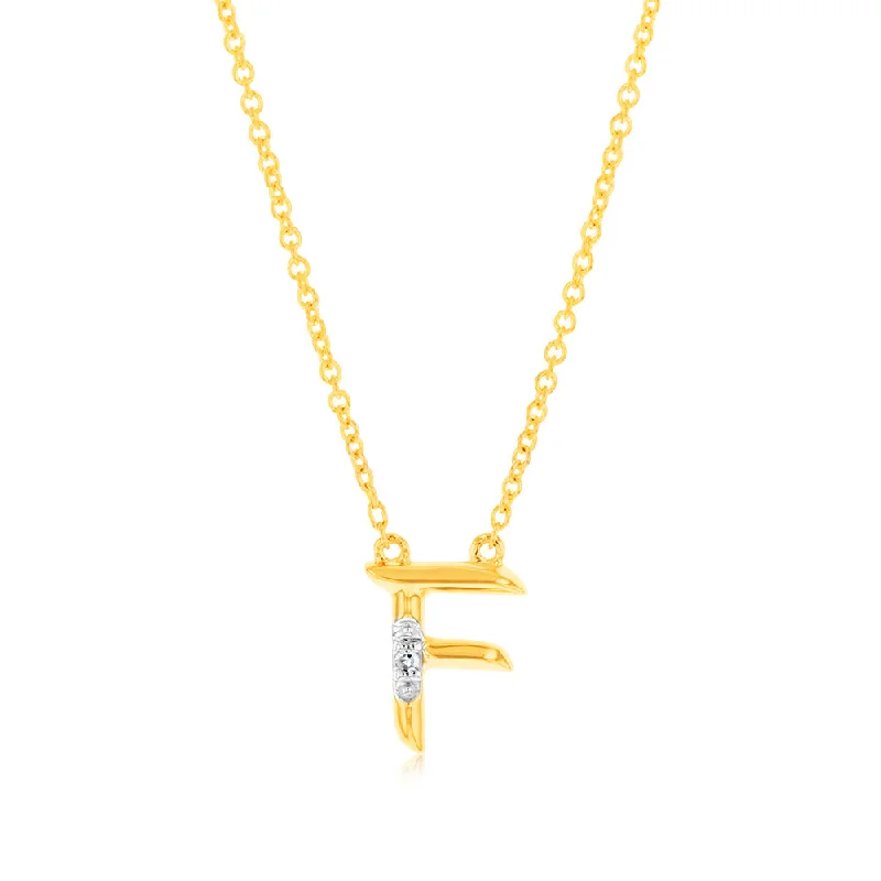 Women’s infinity necklace-Initial F Diamond Pendant in 9ct Yellow Gold