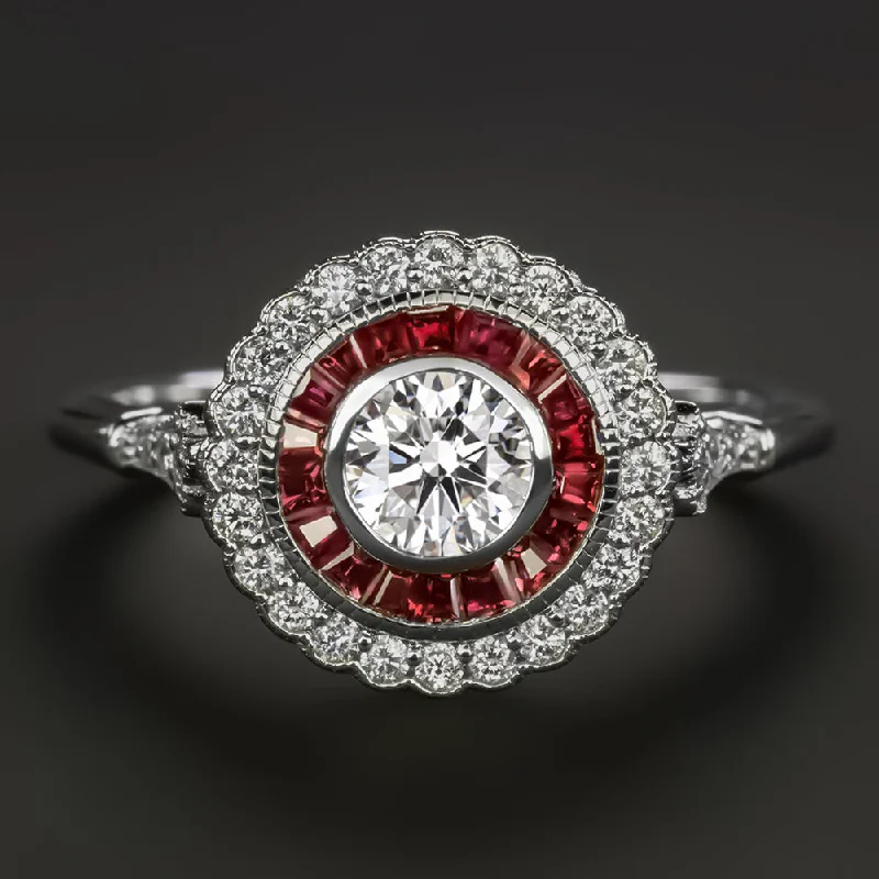 Women’s split shank engagement ring-GIA CERTIFIED DIAMOND RUBY COCKTAIL RING VINTAGE STYLE HALO WHITE GOLD CALIBRE