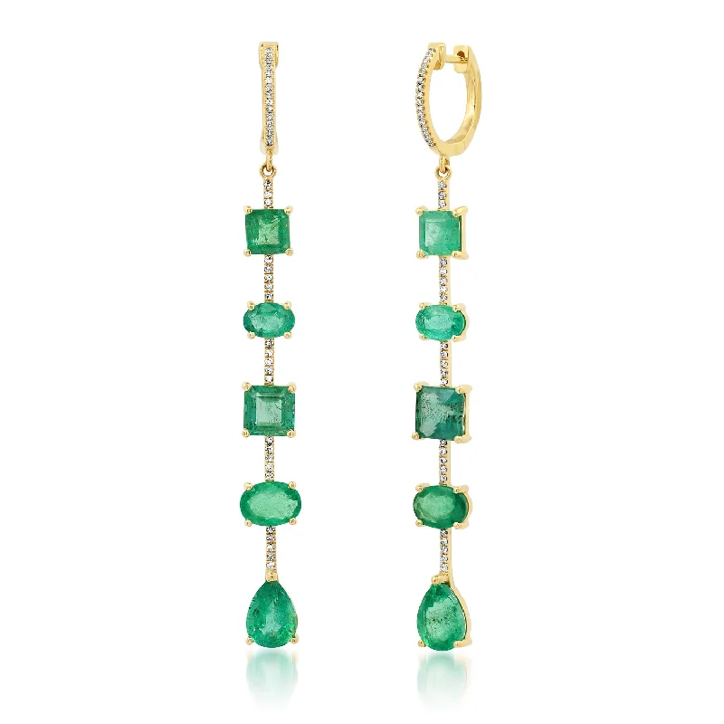 Women’s chandelier drop earrings-Emerald Diamond Drops