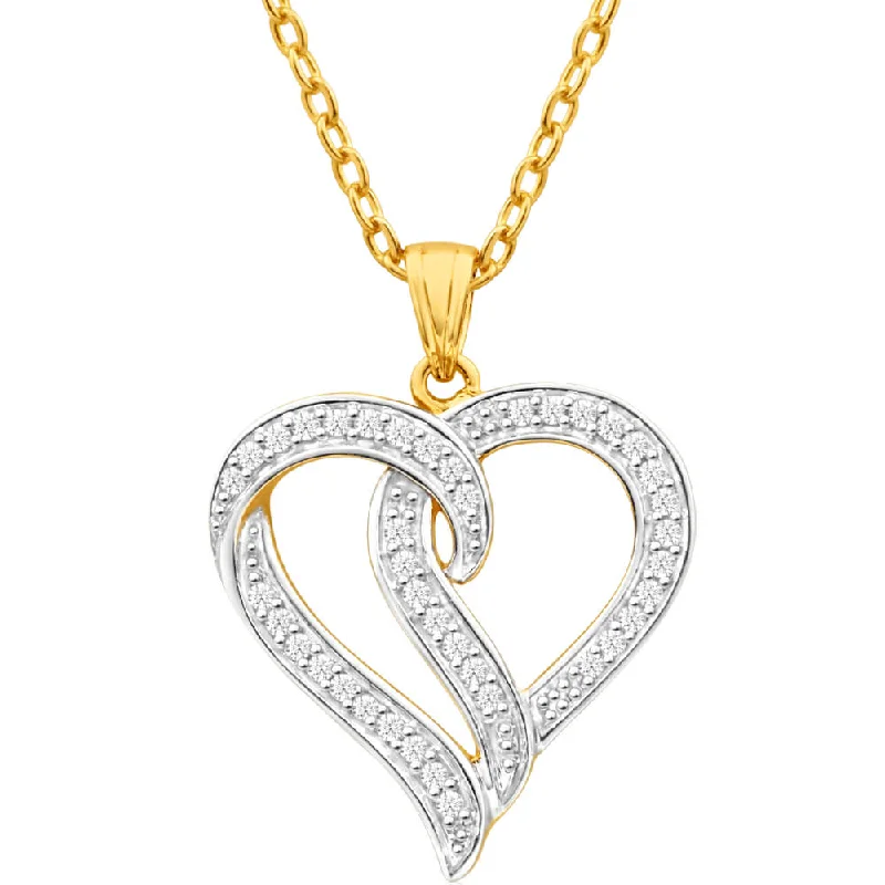 Women’s statement pendant necklace-9ct Yellow Gold 1/4 Carat Diamond Heart Pendant