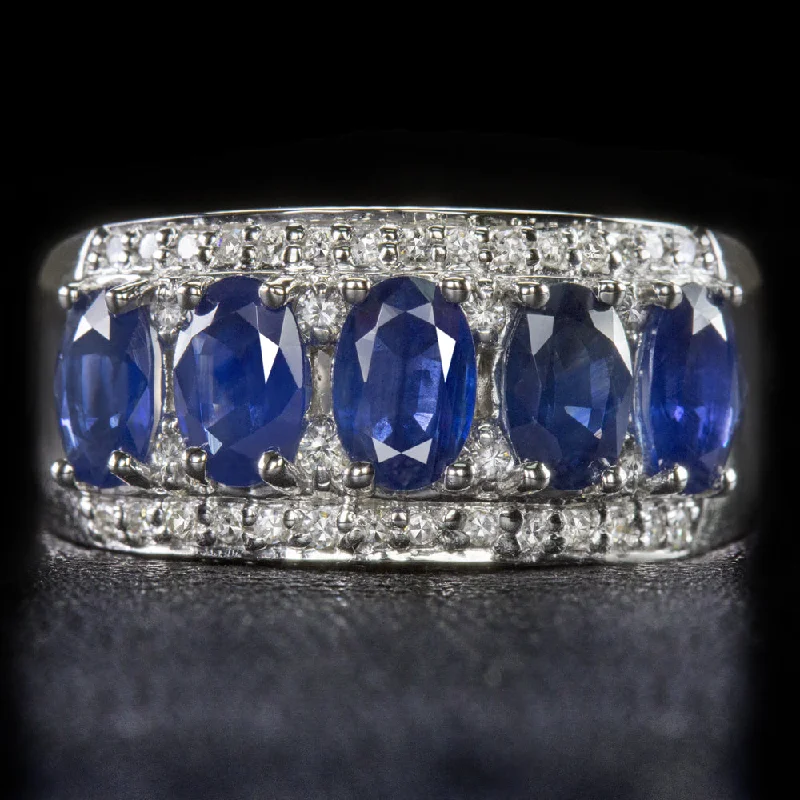 Women’s platinum wedding and engagement ring-DESIGNER SAPPHIRE DIAMOND COCKTAIL BAND VINTAGE EFFY RING 2.75 CARAT WIDE BLUE