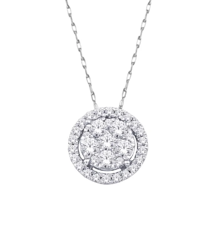 Women’s crystal necklace-14K White Gold 1/4 Ct.Tw. Diamond Flower Pendant