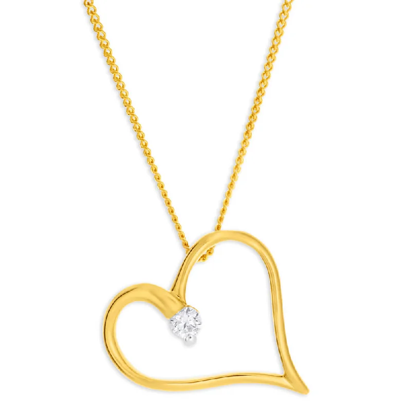 Women’s elegant chain necklace-Flawless Cut 9ct Yellow Gold Diamond Pendant With Chain (TW=10-14pt)