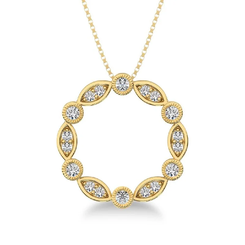 Women’s delicate necklace-10K Yellow Gold 1/4 Ct.Tw. Diamond Round & Marquise Frame Pendant