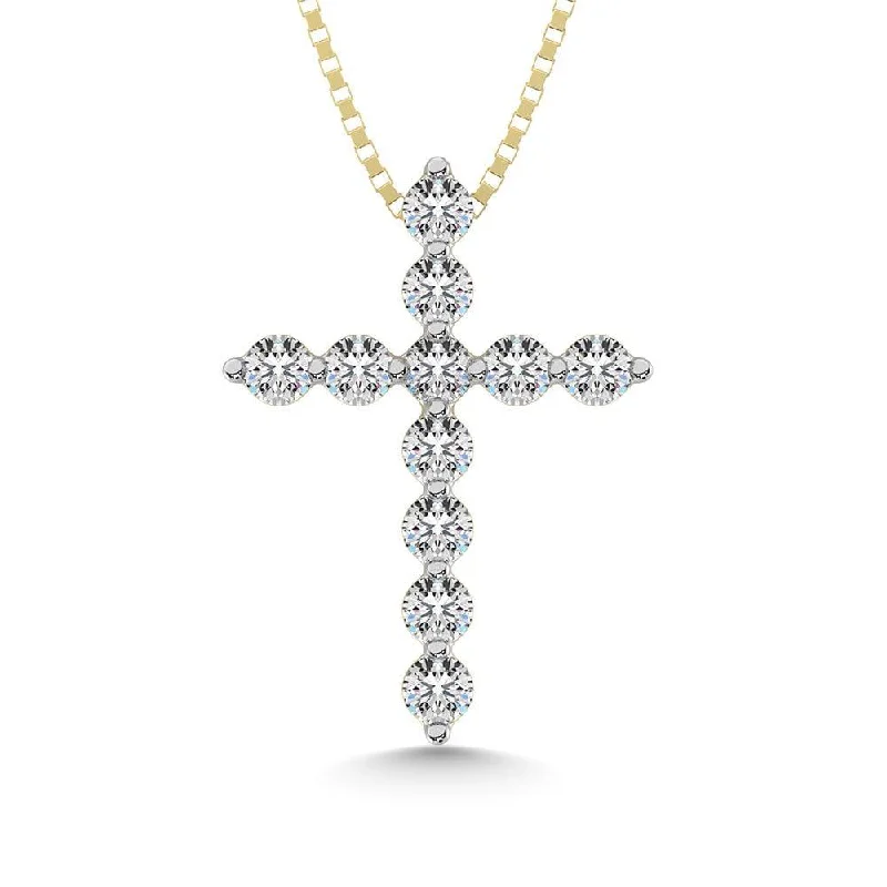 Women’s zodiac necklace-14K Yellow Gold 1/5 Ct.Tw.Diamond Cross Pendant