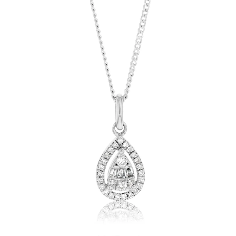 Women’s custom heart necklace-9ct White Gold 1/6 Carat Pear Shape Diamond Pendant