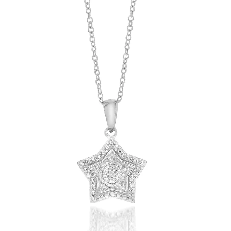 Women’s lock necklace-Sterling Silver With Diamond Star Shape Pendant On 45cm Chain